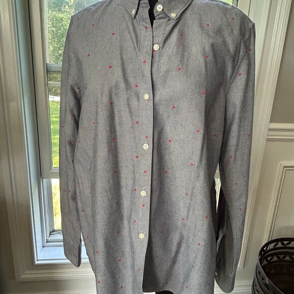 Gap "The Fitted Boyfriend" Blouse ~ Denim w/Red Polka Dots - Women's Large - Picture 1 of 4